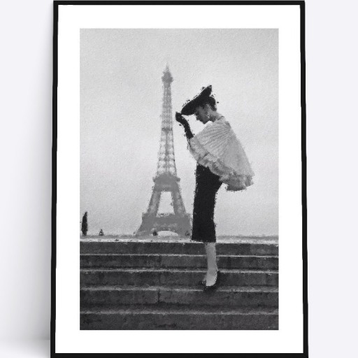 Zdjęcie oferty: A3 Plakat spacer przy wieży Eiffla do salonu retro