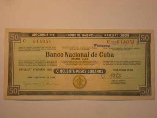 Zdjęcie oferty: Czek podróżniczy -50 pesos Cuba