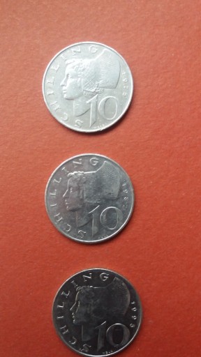 Zdjęcie oferty: AUSTRIA - 10 Schilling - 3 monety 1975, 1987, 1995