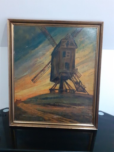Zdjęcie oferty: Śliczny stary obraz holenderskiego wiatraka