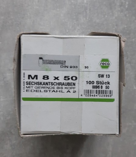 Zdjęcie oferty: Śruby sześciokątne M8x50 nierdzewne A2 933. 100szt
