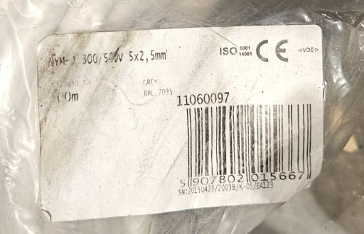 Zdjęcie oferty: Nowy kabel przewód NYM-J 5x2.5 drut 84m okrągły CE Germany
