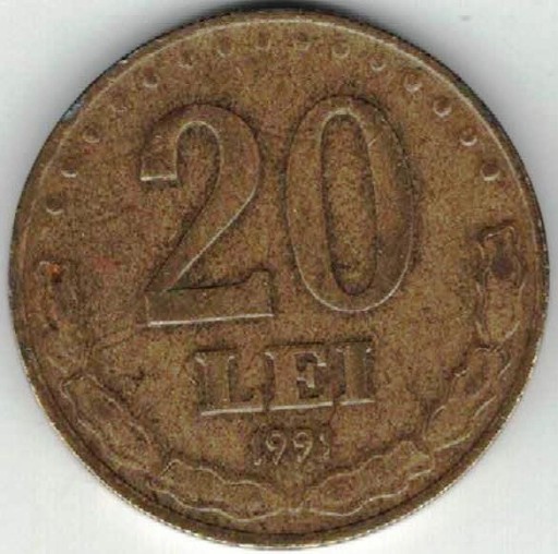 Zdjęcie oferty: Rumunia 20 lei lejów 1991 24,1 mm  nr 1