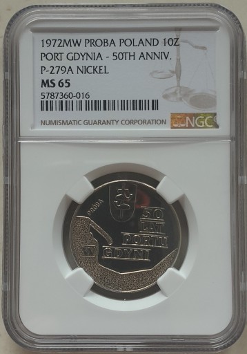 Zdjęcie oferty: PRÓBA NIKIEL 10 złotych 50-lecie Portu Gdynia 1972