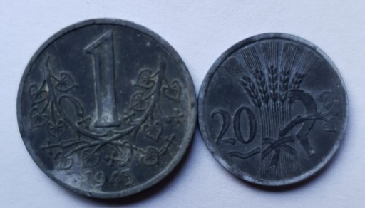 Zdjęcie oferty: 1 korona + 20 halerzy 1943, Czechy i Morawy,  Zn