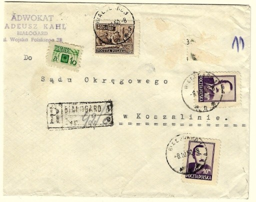 Zdjęcie oferty: Koperta z 1950r z 2 znaczkami nr 474 i 513 + dopł,