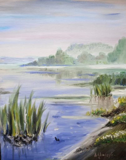 Zdjęcie oferty: Szuwary na Wisłoku, olej, 28x35 cm , pejzaż,  Skoczyk, 2025