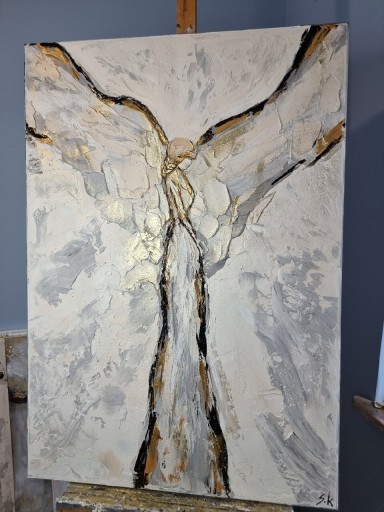 Zdjęcie oferty: Obraz ręcznie wykonany Aniol Stróz 