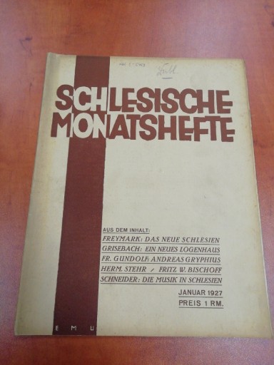Zdjęcie oferty: Schlesische Monatshefte Januar 1927