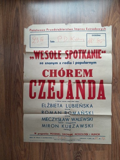 Zdjęcie oferty: Afisz - " WESOŁE SPOTKANIE" Z CHÓREM CZEJANDA.