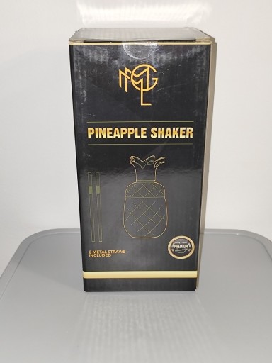 Zdjęcie oferty: Shaker Do Drinków Ananas Złoty 500ml Nowy w Pudełku + 2 Słomki