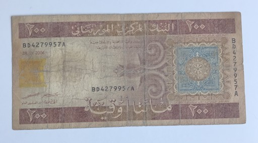 Zdjęcie oferty: Mauretania 200 ouguiya 2006 mocno Używany banknot