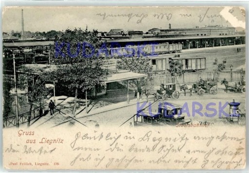 Zdjęcie oferty: LEGNICA Liegnitz dworzec kolejowy dorożki 1899