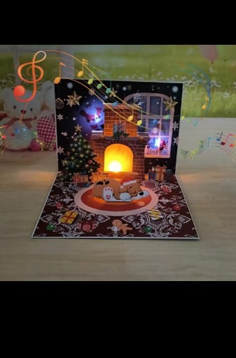 Zdjęcie oferty: Kartka Bożonarodzeniowa 3D , grająca z światłami i projekcja kominka 