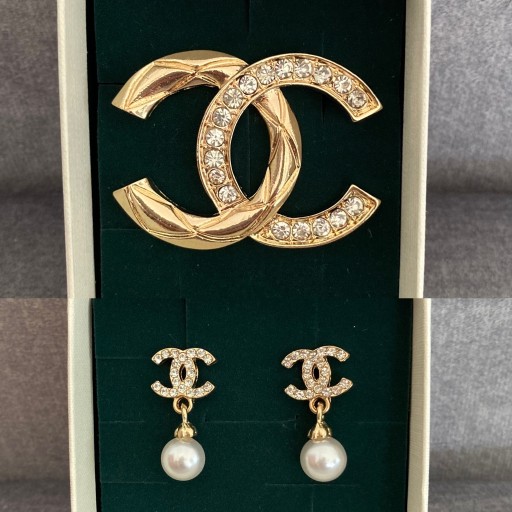 Zdjęcie oferty: Komplet kolczyki perła i broszka cyrkonia złoty