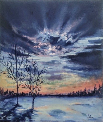 Zdjęcie oferty: Obraz akrylowy. Pejzaż zimowy zachód słońca