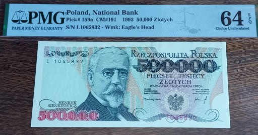 Zdjęcie oferty: 500.000 złotych 1993 - L - PMG 64 EPQ