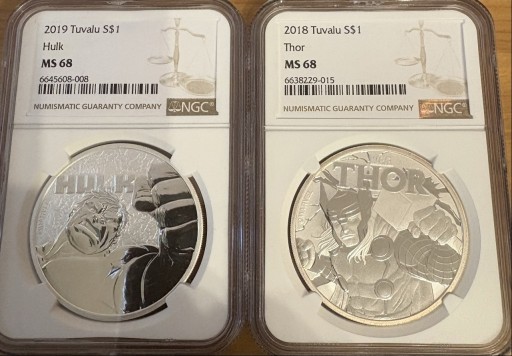 Zdjęcie oferty: Hulk Thor Tuvalu srebro 1 oz NGC MS 68 1$ Marvel