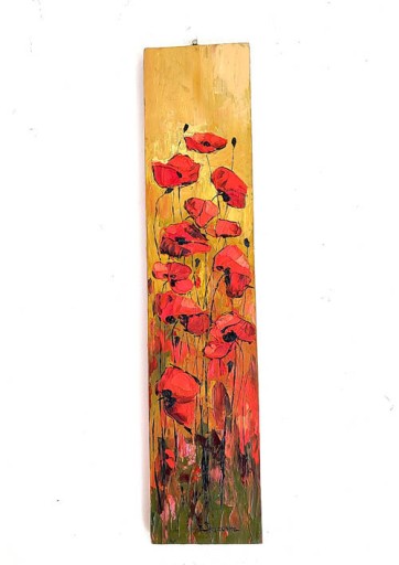 Zdjęcie oferty: Obraz olejny na drewnie maki, kwiaty, rękodzieło 