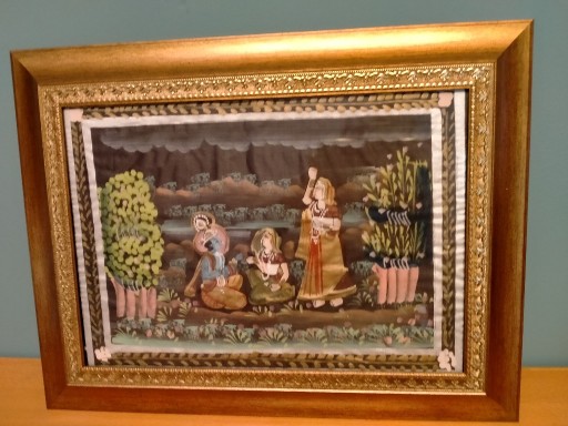Zdjęcie oferty: Obraz malowany na jedwabiu z Indii w ramce
