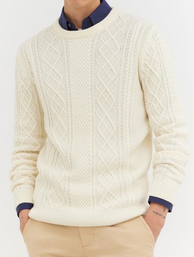 Zdjęcie oferty: Sweter męski beżowy XXL w warkoczowy splot WÓLCZANKA 