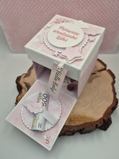 Zdjęcie oferty: Exploding box Pamiątka Roczek dziewczynki pastelowy róż pierwsze 1 urodziny