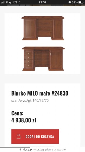 Zdjęcie oferty: Biurko KLOSE MILO 24830 drewno czereśnia stół 