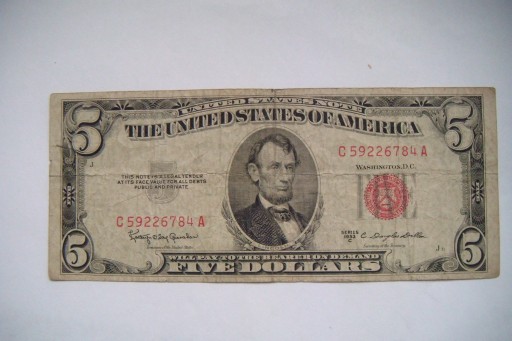 Zdjęcie oferty: Banknot USA 5 $ Dolarów 1953 r. seria C
