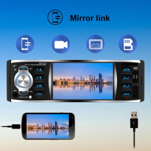 Zdjęcie oferty: Radio 4,1" dotyk 1DIN USB Bluetooth Nav. Mirroring