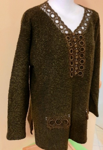 Zdjęcie oferty:  fantazyjny sweterek oliwkowy, bukla, r. 46