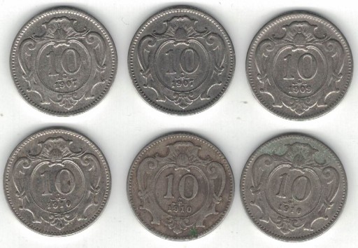 Zdjęcie oferty: Austria 10 heller halerzy 1907, 1909, 1910 na szt.