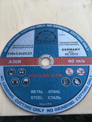 Zdjęcie oferty: Tarcza do cięcia metalu, stali Tediam 230x2,5mm