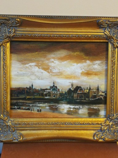 Zdjęcie oferty: Obraz olejny na dykcie - Panorama miasta