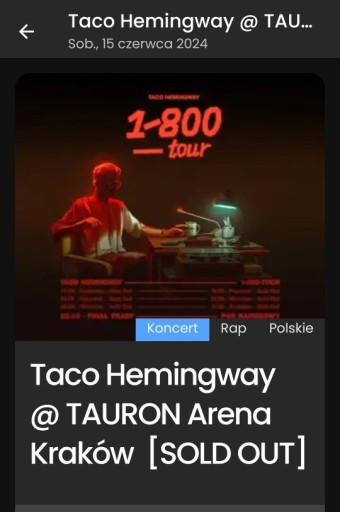 Zdjęcie oferty: Bilet na koncert Taco Hemingway Kraków Tauron 