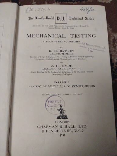 Zdjęcie oferty: Mechanical Testing vol.I