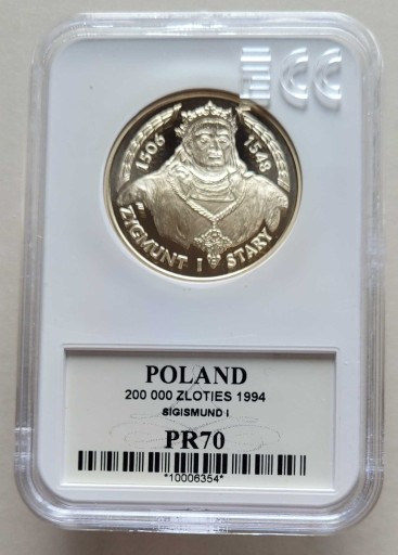 Zdjęcie oferty: Zygmunt Stary 200 000 1994 r PR70 Grading GCN 