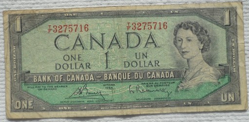 Zdjęcie oferty: Kanada 1 dolar 1954 Saskatchewan Beattie Rasminsky