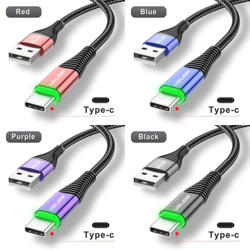 Zdjęcie oferty: Kabel USB-C lub micro USB QC 3.0 3A 1m oplot LED