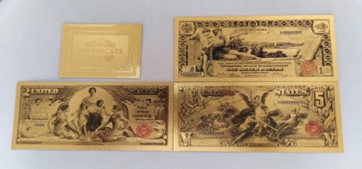 Zdjęcie oferty: Banknoty pozłacane 24k 3 szt komplet USA z 1896 r.