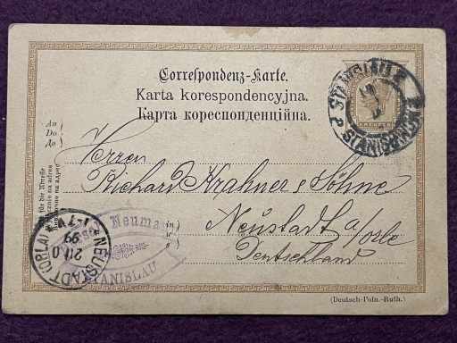 Zdjęcie oferty: Karta pocztowa Pilsen Neustadt Orla 1894r.