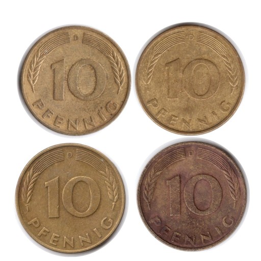 Zdjęcie oferty: Niemcy, 4x10 fenigów D 1978,1985,1989,1992  KM#108