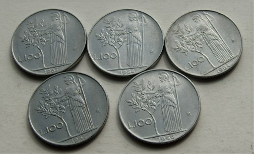 Zdjęcie oferty: Włochy 100 lirów 1963 1964 1966 1967 (5 sztuk)