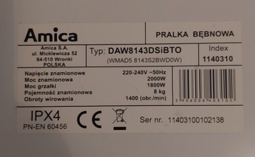 Zdjęcie oferty: Pralka Amica DAW 8143 DSiBT0