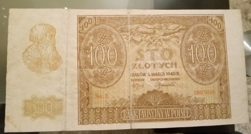 Zdjęcie oferty: Banknot 100 złotych z 1940 roku. 