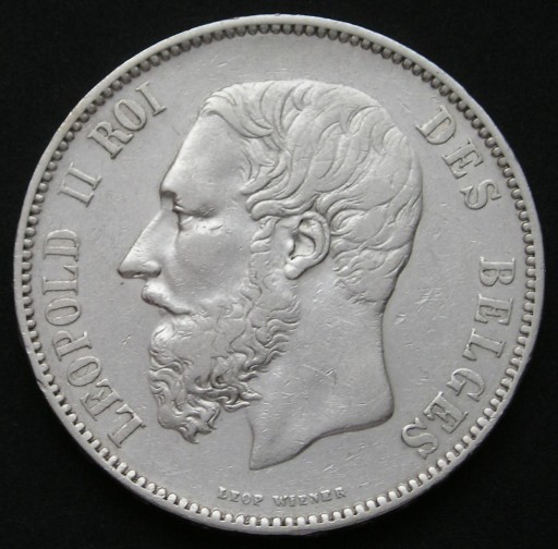 Zdjęcie oferty: Belgia 5 franków 1875 - Leopold II - srebro