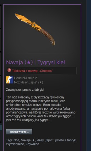 Zdjęcie oferty: Nóż w Cs 2 / Cs go, Navaja knife - Tiger tooth, Fn