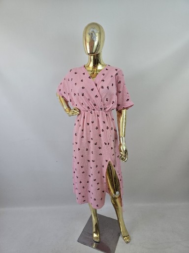 Zdjęcie oferty: Sukienka różowa muślinowa z rozcięciem w wiśnie 