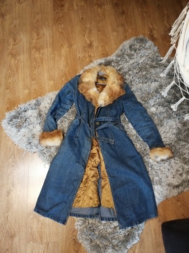 Zdjęcie oferty: Plaszcz jeans futro naturalne s