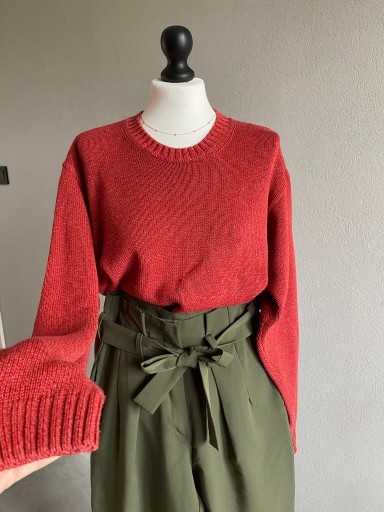 Zdjęcie oferty: Sweter damski premium bawełna dzianinowy czerwień z kroplą pomarańczy 