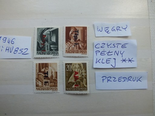 Zdjęcie oferty: 4szt. znaczki 852 czyste ** przedruk 1946r. WĘGRY